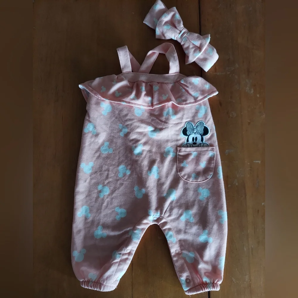 ⭐️3/$30- Minnie jumper with matching headband, peach, white silver,  3-6 months
